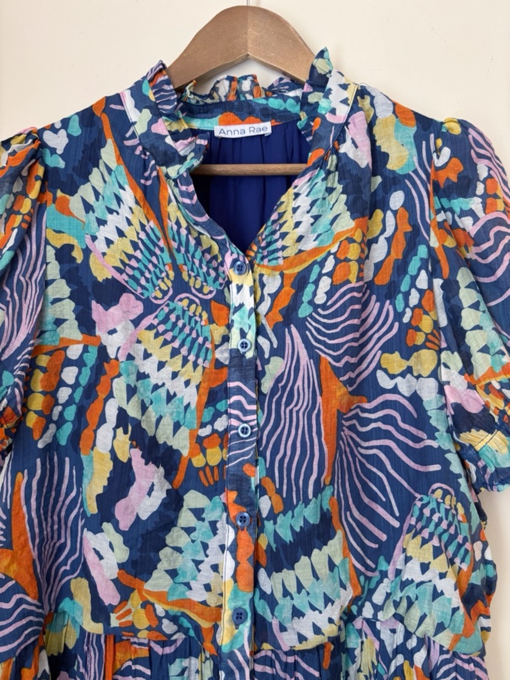 Anna Rae Tulum Geometric Print Puff Sleeve Mini Dress Small Spring - Picture 3 of 7